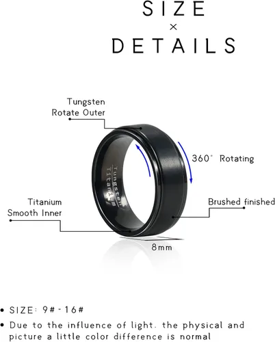 Miniatura 7 de Anillo giratorio de titanio de tungsteno de 0.2360.315 pulgadas para hombre, tamaño medio, sin níquel, anillo de ansiedad para hombres y mujeres