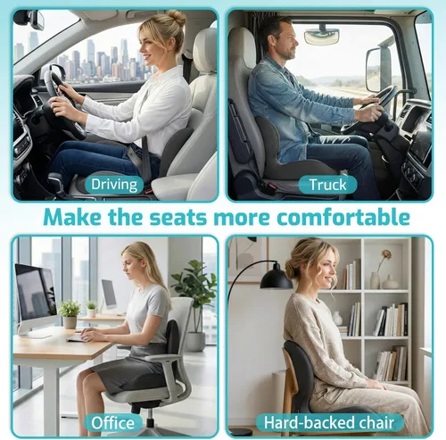 Miniatura 9 de Cojín de asiento, cojín para silla de oficina con almohada de apoyo lumbar, diseño ergonómico para sentarse prolongadamente, ciática, alivio
