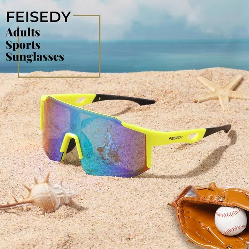 Miniatura 7 de FEISEDY Gafas de sol deportivas para hombres, mujeres y adolescentes - Béisbol, ciclismo, ciclismo UV400 protección B2388 004-fluorescence Verde