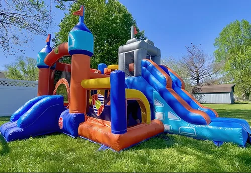Miniatura 8 de Casa de rebote comercial de 16 pies con soplador, 100% PVC inflable con 2 toboganes, pozo de bolas, túneles, escalada, carrera de obstáculos 6 en 1
