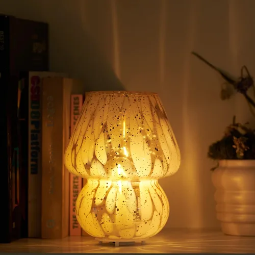 Miniatura 2 de Lámpara de mesa inalámbrica de cristal con forma de hongo para dormitorio, lámparas de mesita de noche de escritorio pequeñas para sala de estar
