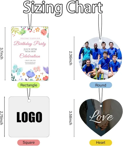 Miniatura 7 de 10/20/50/100/Pcs Ambientador personalizado para automóvil a granel, ambientadores personalizados de doble cara con logotipo de texto fotográfico.