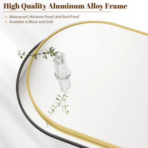 Miniatura 3 de BEAUTYPEAK Espejo de Pared Montado, Espejo de Baño Arqueado de 26 pulgadas x 38 pulgadas, Espejo de Tocador de Pared Dorado con Marco de Metal