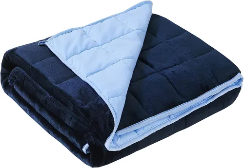 Miniatura 11 de Satwip Manta con Peso Azul de 12 Libras, Manta de Cama con Peso de Franela Suave y Cálida con Lijado Suave y Transpirable, 48 x 72 pulgadas, Azul