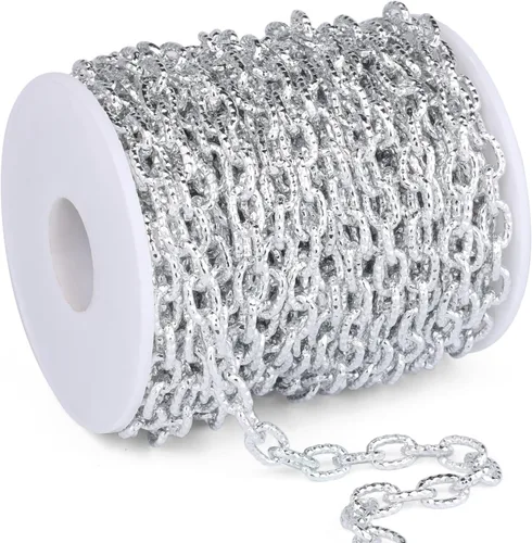 Miniatura 19 de Cadikez - 33 pies de cadenas de cable rolo de plata, 5 mm de aluminio chapado en plata, cadena de eslabones ovalados en O, en rollo a granel