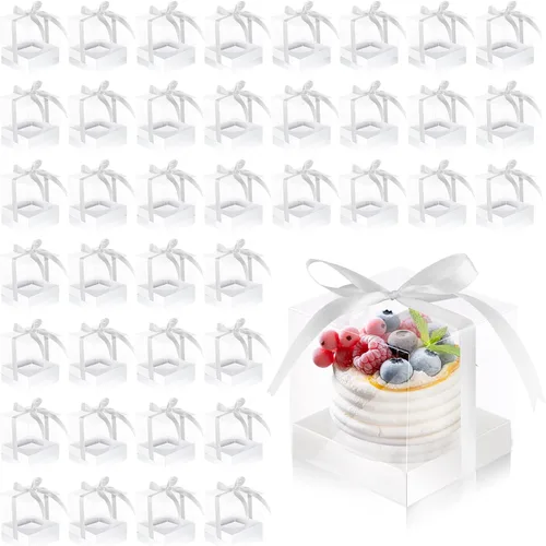 Thenshop 50 cajas transparentes para cupcakes individuales de 3.5 pulgadas, contenedores de plástico individuales para cupcakes con insertos y Blanco