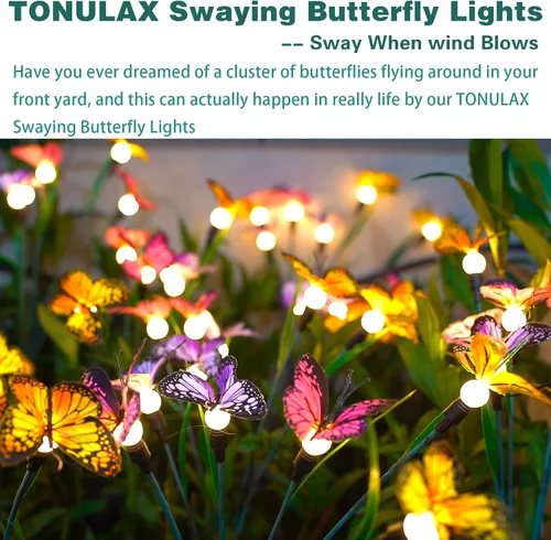 Miniatura 5 de TONULAX Luces Solares de Jardín - Luz de Mariposa Oscilante, Oscilando en el Viento, Luces Solares para Exteriores, Decoración de Jardín, Patio