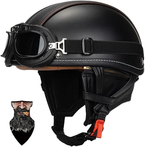 Miniatura 8 de Casco Moto Retro ABS Ligero 22.93 oz DOT Homologado - Medio Casco Jet para Hombre y Mujer con Doble Ventilación, Forro Desmontable y Hebilla Rápida