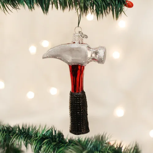 Miniatura 2 de Old World Christmas Adornos: Herramientas para contratistas Adornos de vidrio soplado para árbol de Navidad, martillo de garra, rojo, negro, plata