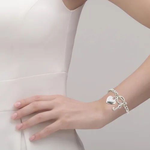 Miniatura 5 de IVYRISE Pulsera con dije de corazón de amor para mujeres, adolescentes y niñas, chapada en plata de ley 925, pulseras de cadena de eslabones