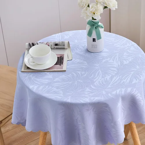 Miniatura 33 de Mantel redondo de tela de 60 pulgadas, mantel con diseño de hojas, borde festoneado, mantel sedoso, impermeable, resistente a las arrugas, lavable