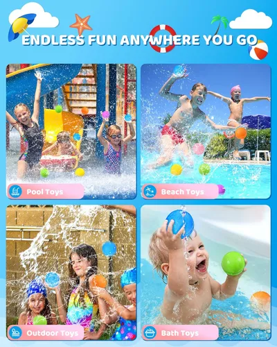 Miniatura 8 de Globos de agua reutilizables, 18 unidades, juguetes de agua de verano para piscina, playa y exteriores, bombas de agua recargables autosellantes