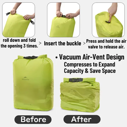 Miniatura 3 de windhike Naturehike - Bolsas secas ultraligeras con válvula de aire al vacío, bolsa impermeable enrollable para almacenamiento de compresión