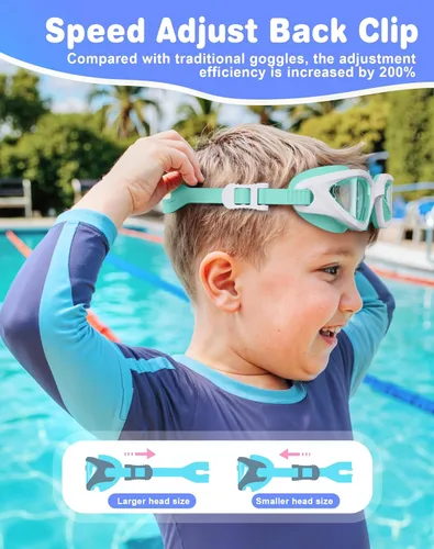 Miniatura 4 de Gafas de natación para niños en doble tono, almohadillas ajustables para la nariz y silicona suave a prueba de fugas (6-14), visión clara, antivaho