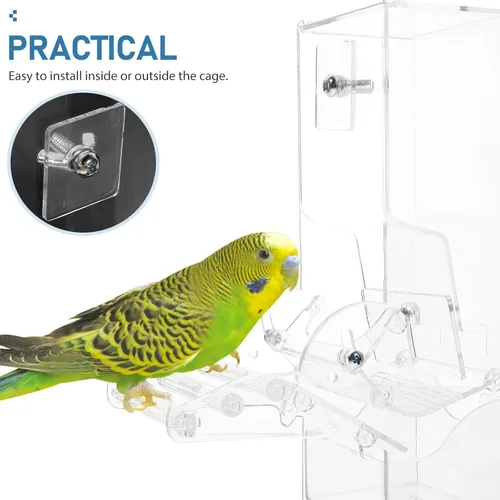 Miniatura 7 de POPETPOP Comedero para periquitos sin ensuciar, comedero automático para pájaros para jaula, estación acrílica para guacamayos grises africanos