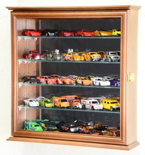 Vitrina de exposición de Hot Wheels, autos Matchbox y Diecast con espejo en el fondo., Walnut Nogal