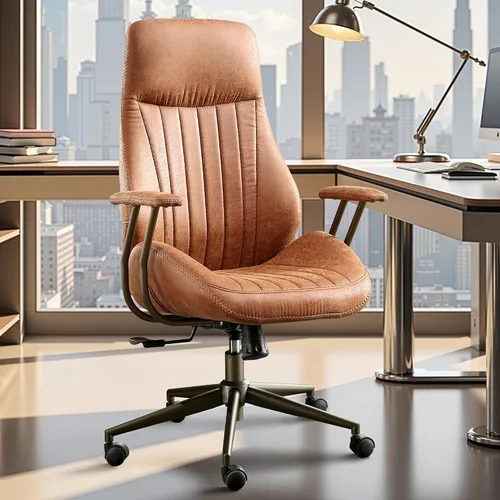 Miniatura 29 de Silla ergonómica de escritorio de oficina en casa, silla giratoria de 360° con inclinación y altura ajustable con cojín grueso y reposabrazos