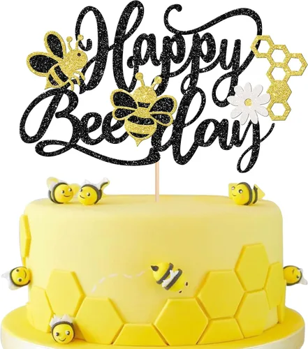 ZHUOWEISM 1 decoración para pastel con diseño de abeja y flores con purpurina de panal de abejorros para pastel de cumpleaños, para temática de