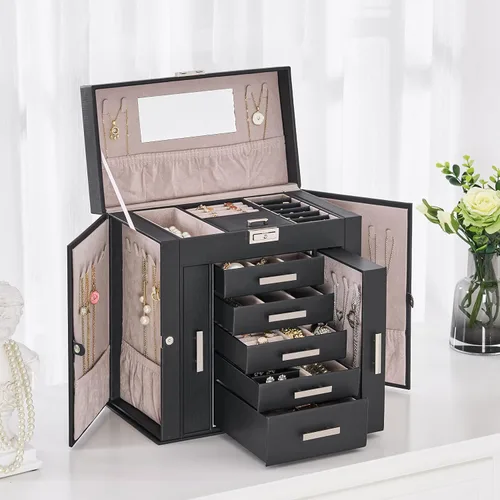 Miniatura 5 de ANWBROAD Large Jewelry Box Women Jewelery Organizer Box Jewelry Holder Organizer Jewelry Storage Case for All Jewelry with Lock Mirror for Necklaces