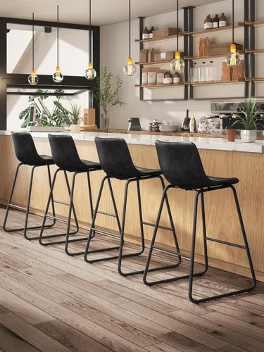 Miniatura 20 de Bar Stools Set of 2, 26 Inches Counter Height Bar Stools with Back, Modern Faux Leather Barstools with Metal Legs and Footrest, Bar Chairs for