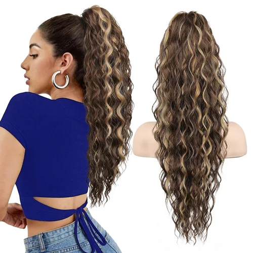 Miniatura 18 de SEIKEA 10" Extensión de Cola de Caballo Corta con Destacado de Garra, PT001 Ella Cabello Ondulado y Rizado Grueso, Clip de Mandíbula