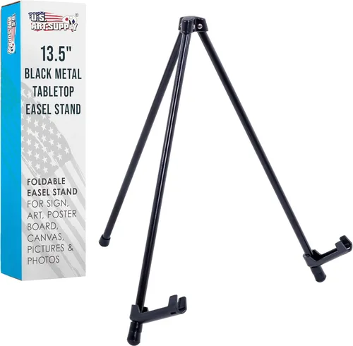 U.S. Art Supply Soporte de caballete de mesa de metal negro de 13.5 pulgadas, trípode plegable para letreros, arte, tablero de pósteres, lienzo,