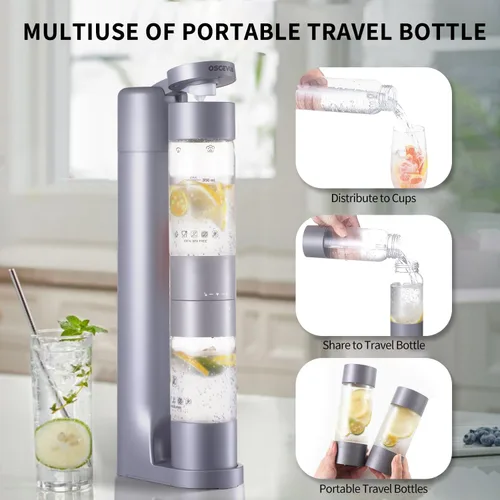 Miniatura 3 de Máquina de Agua con Gas Fabricadora de Soda Dispensador de Bebidas para el Hogar, Transmisión de Soda con Botella Libre de BPA de 1L, 2 Botellas