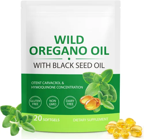 Cápsulas blandas de aceite de orégano de 6000 mg, 120 unidades | 2 en 1 formulado con aceite de semilla negra de 200 mg, cápsulas de aceite de