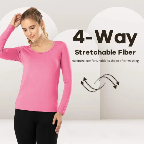 Miniatura 26 de MANCYFIT Tops térmicos para mujer, camisa con forro polar, manga larga, capa base, cuello en V