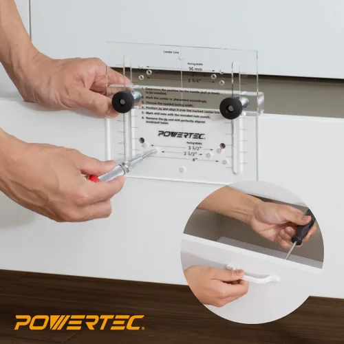 Miniatura 3 de POWERTEC Plantilla de hardware para gabinete con punzón central, plantilla de cajón para instalar tiradores, perillas, mango en gabinete y cajón
