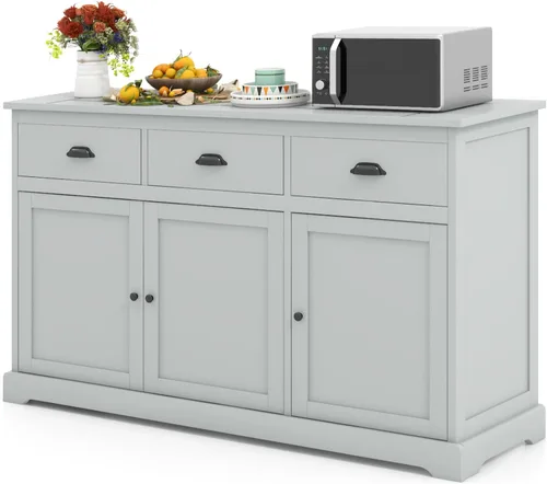 Miniatura 8 de LOKO Armario de buffet moderno con almacenamiento, armario de almacenamiento de cocina con tres cajones y dos gabinetes, aparador con dispositivo