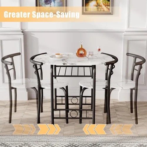 Miniatura 5 de JUMMICO Juego de Mesa Redonda y Sillas de Madera de 3 Piezas, Ahorro de Espacio Desayunador de Cocina Superficie de Veta de Madera con Marco