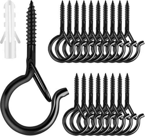 Q Hangers 25 PCS Ganchos de Rosca para Luces de Cadena de Exteriores, Cesta Colgante Giratoria Ganchos para Luces de Patio con Hebilla Segura Gancho