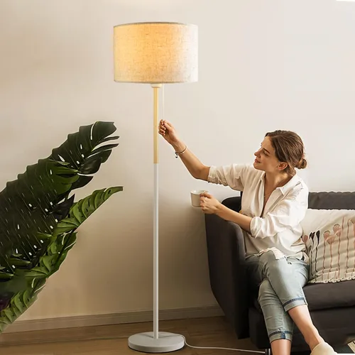 Miniatura 3 de Lámpara de pie para dormitorio, lámparas de pie de granja para sala de estar, lámpara de poste de mediados de siglo, pantalla de lámpara de lino