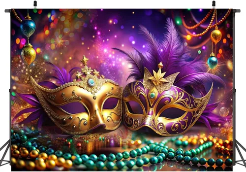 Fondo de decoración de Mardi Gras veneciano de 7 x 5 pies, para carnaval, mascarada, fotografía, máscara, fondo colorido, decoración de fiesta,