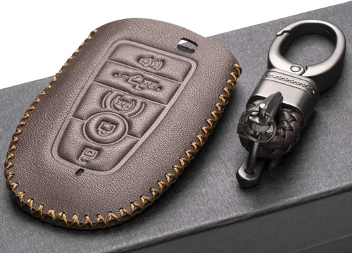 Miniatura 4 de Vitodeco Funda de piel para llave inteligente con llavero compatible con Ford (modelos 2018 - 2026) - 5 botones, marrón