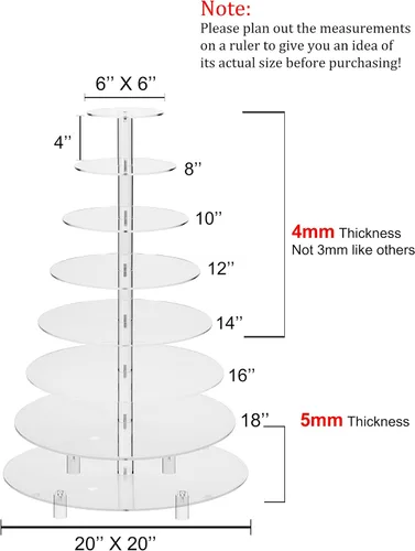 Miniatura 4 de Jusalpha® 8 Base de acrílico redonda para fiestas, casamientos, magdalenas. Torre para pastelería, charola para servir, exhibición de alimentos