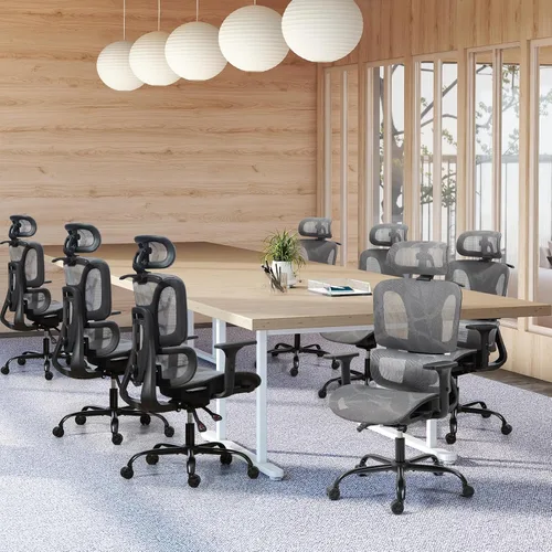 Miniatura 9 de ECOTOUGE Silla de oficina ergonómica, silla de computadora de malla de respaldo alto con soporte lumbar, reposacabezas ajustables y reposabrazos 3D