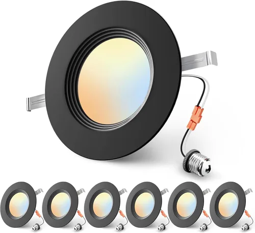 Miniatura 14 de Ensenior Paquete de 4 luces LED de 4 pulgadas, iluminación empotrable LED regulable, temperatura de color ajustable 5CCT (2700K-5000K), 7W = 77W