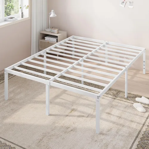 Miniatura 10 de Allewie Base de cama individual, camas de plataforma de metal de 18 pulgadas con espacio de almacenamiento, no necesita somier y fácil montaje, Negro