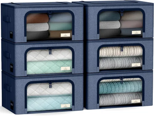 Miniatura 18 de Sorbus Contenedores de almacenamiento con marco de metal - Bolsas organizadoras de ropa apilables y plegables - Contenedores de almacenamiento