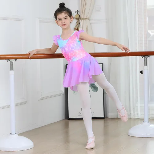 Miniatura 38 de LUOUSE Elegante leotardo de ballet para niñas con falda, mangas con volantes y volantes, perfecto para baile y gimnasia
