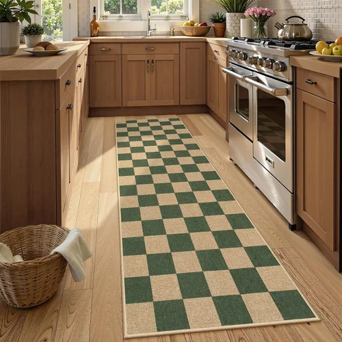 Miniatura 48 de Lahome Alfombra de yute a cuadros fácil 2'x3', alfombra pequeña para entrada, antideslizante, alfombra para la puerta delantera de la cocina