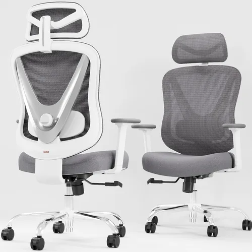 Miniatura 6 de HOLLUDLE Silla ergonómica de malla para oficina - Soporte lumbar ajustable 3D y reposabrazos 3D, respaldo en forma de V, silla de escritorio Blanco