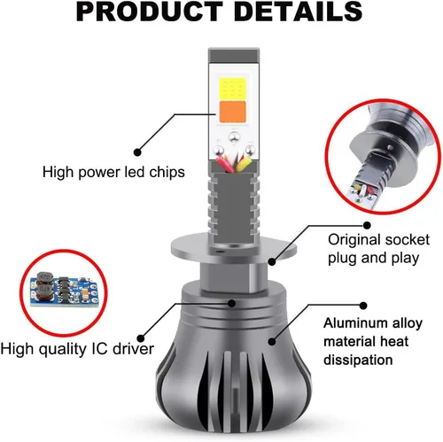 Miniatura 3 de Switchback - Bombillas LED estroboscópicas de destello blancas y rosa púrpura H1 súper brillantes, luz antiniebla o luces de conducción diurna