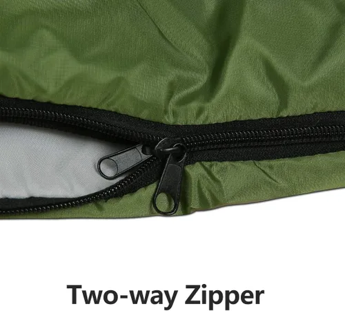 Miniatura 6 de Saco de dormir de 3 a 4 estaciones para adultos y niños, bolsa de camping ligera y cálida para clima frío con saco de compresión impermeable - Verde