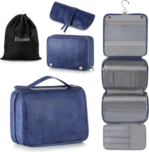 Miniatura 12 de Elviros Neceser colgante para hombres y mujeres, 3 en 1, organizador de viaje grande impermeable de piel sintética, bolsa de maquillaje dopp kit
