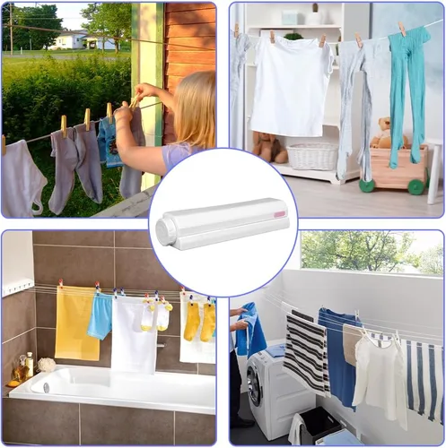 Miniatura 4 de Tendedero retráctil para exteriores para interiores y exteriores, secadora de ropa flexible de plástico, colgador de cuerda telescópica de plástico