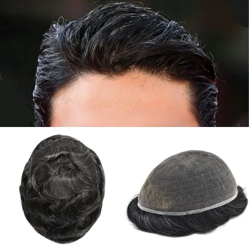 Miniatura 87 de Toupee para hombres Piezas de cabello humano real, encaje francés completo para hombres, pieza de cabello, nudos blanqueados, línea capilar natural