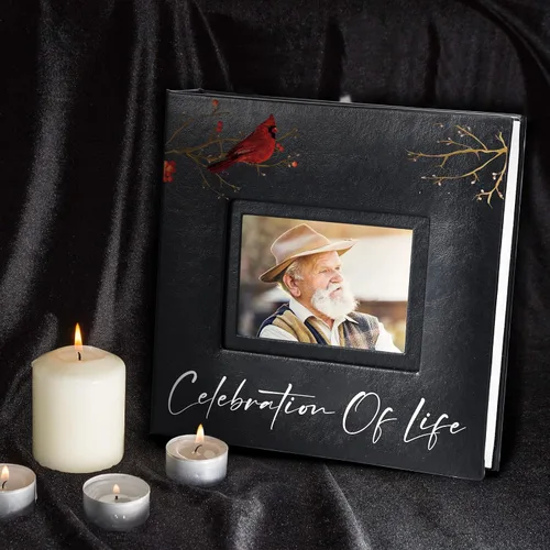 Miniatura 4 de ReliThick Cardinal - Álbum de fotos funerario de 4 x 6 pulgadas, 200 páginas en blanco, álbum de recuerdos de cuero, álbum de recortes para servicio